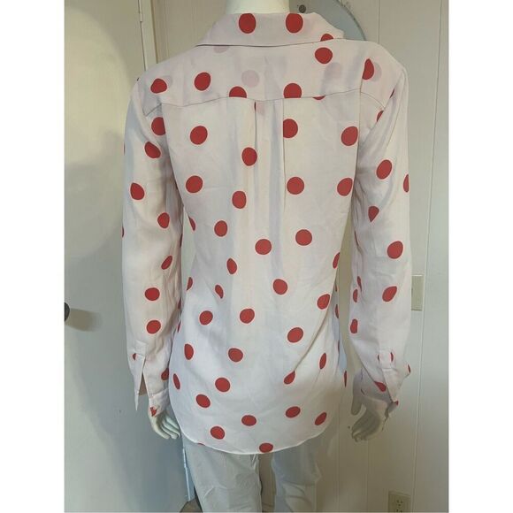 Loft Ann Taylor Red Polka Dot Long Sleeve Sheer Poly Blouse Size S - Picture 6 of 7